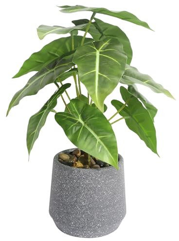 Artificial Plants in Pots 13 Tall Fake Plants in Gray Pot Faux Potted Plants Fake Potted Plants Artificial Potted Plant Faux Green Leaf Plant Faux Plants for Home Desk Living Room Decor (Green Swan)