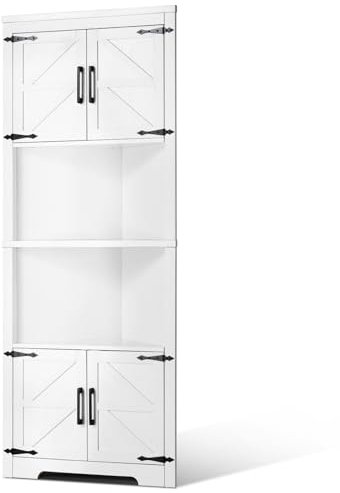 VEVOR Eckschrank Aufbewahrungsschrank mit 6-stufiger Regalen Mehrzweckschrank (171 cm Hohe) mit 4 Holztüren und verstellbaren Regalen, freistehender Küchenschrank für Wohnzimmer Waschküche, weiß