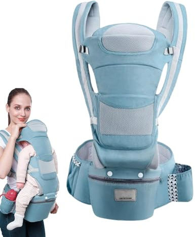 Keyubria Carrera de cadera para bebé, portabebés con asiento de cadera, Viajar el titular de la espalda para niños, Todas las estaciones portador de soporte para bebés ajustable con asiento de cadera