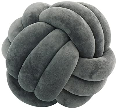 Knotenkissen, Geknotetes Kissen, Weiches Plüsch Knoten Kugelkissen Hand Geflochten Knoten Pillow Ball Zierkissen für Sofa, Bett, Dekorativ (Dunkelgrau, 20cm)