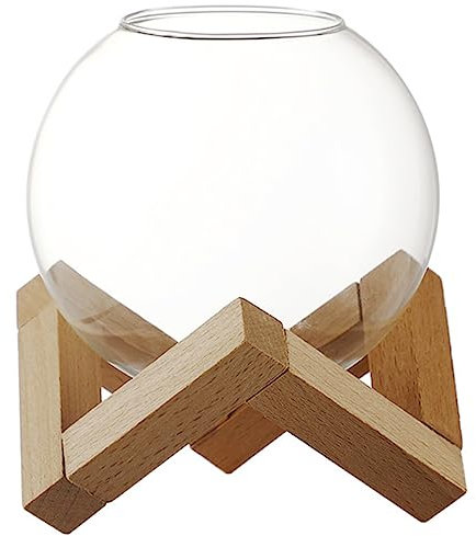 TOPPERFUN Set Di Bicchieri Da Cocktail in Vetro 475ml Porta Bicchieri in Legno, Design Creativo Trasparente Per Vino, Succo e Bevande, Per Bar, Feste e Decorazione Casa