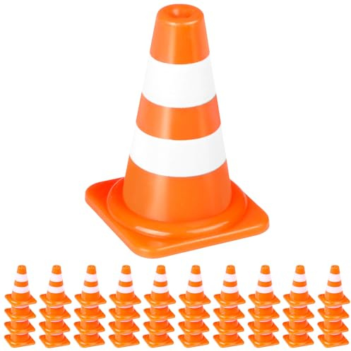 Alyoen 40Pcs 1 Mini Traffic Cones Small Tiny Toy for Kids, Miniature Orange Traffic Building Block Cone & Pretend Play Street Sign, Christmas Toy Cones