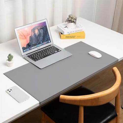 Kantenschutz, Schreibtischunterlage, große, faltbare Leder-Tischmatte mit verriegeltem Rand, rutschfeste Laptop-Mauspads für Büro, Zuhause, Arbeit, Studium, Schreiben, Tippspiel (Grau, 60 x 40 cm)