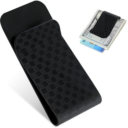 Times Mark Slim Money Clip for Men, Front Pocket Cash Holder with Carbon Fibre Style Finish, Lightweight Metal Banknote Clip, Minimalist Wallet Alternative, Matte Black