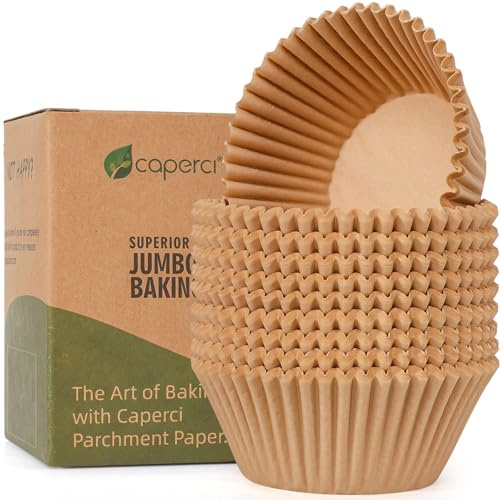 Caperci Parchment 200pcs Jumbo Muffin Liners for Baking - Natural Paper Large Cupcake Liners for Jumbo Muffin Pan, Balanced Non-Stick/Excellent Grease-Proof, No Smell, Food Grade (Natural) | Unbleached, Easy Release, Non-Stick Natural EU Parchment Paper Jumbo Baking Cups - Perfect for Big Muffins & Cupcakes