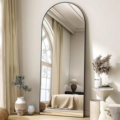 Koonmi Arched Full Length Mirror with Stand, 165 x 60 cm, Black | Tempered glass, Suitable for bedrooms/dressing areas and hallways/entryways