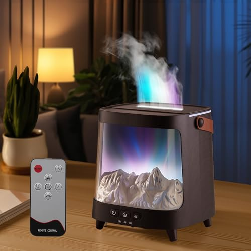 Flame Diffuser with Remote, Snow Mountain Scenery Aromatherapy Essential Oil Diffusers with Northern Lights, 200ml Aroma Diffuser Mist Humidifier with Auto Shut-Off and Timer for Home Office