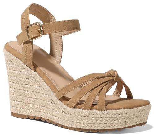 mikarka Sandals for Women 2026: Comfortable Wedge Platform Sandals Women - Braided Espadrilles for Women Ankle Strap Open Toe Wedges Heels Beach Sandals Summer Shoes Brown, US Size 8.5