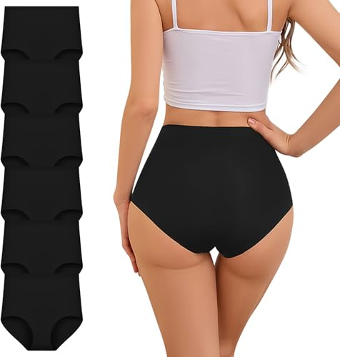 Cozyroam Extra High Waisted Seamless Knickers for Women No VPL Underwear, 23% High Elastane Stretchy Tummy Control Briefs, Invisible Full Coverage Ladies Panties with Cotton Crotch (6 Pack)