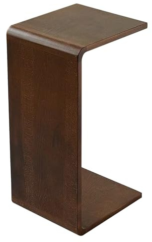 OOFAYJIA C-förmiger Beistelltisch aus Holz für Couch, Sofa und Bett – Platzsparender Sofatisch für schmale Räume in Wohn- und Schlafzimmer (Walnussfarbe)