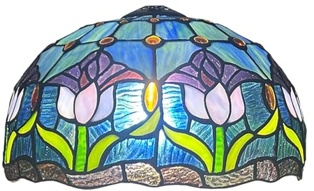 BOTOWI Abat-Jour Tiffany à remplacer Uniquement, Abat-Jour en Verre teinté Style Tulipe, 12 Pouces, Compatible avec Lampe de Table, de Bureau ou Suspension au Plafond,Bleu