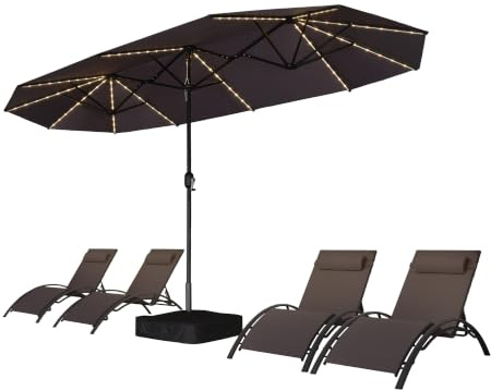 PURPLE LEAF Parasol Rectangulaire avec Pied 4 x 2 x 2,4 m Gris Double Face | Parasol de jardin extérieur, 12 baleines robustes, UPF 50+, Montage rapide, Manivelle pratique, pour table de 6 personnes