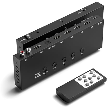 Arector Conmutador extractor de audio HDMI 4x1 de 8K/60Hz, adaptador convertidor de 4 vías HDMI 2.1 a L/R óptico, compatible con 3D y 8K para DVD, PS4, PS4 PRO, PS5, PC, Apple TV, Roku, Fire Stick