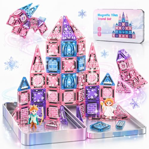 Magnetische Bausteine Reiseset 43 Pcs, Mini Magnetbausteine Reisespiele Kinder Spielzeug ab 3 4 5 6 Jahre Mädchen Magnetic Tiles Geschenk Mädchen 3-6 Jahre Magnetic Building Blocks Magnet Bausteine