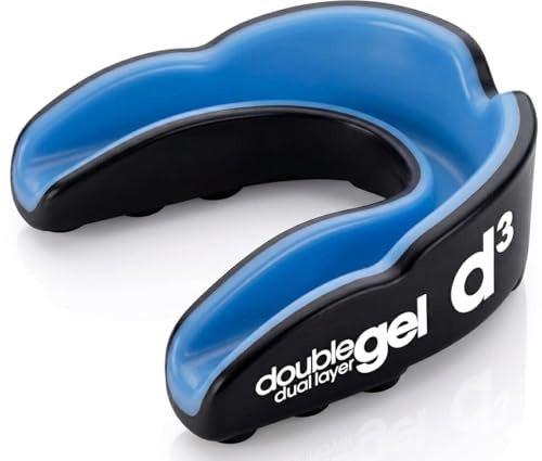 d3 Mundschutz für Sport, doppellagiges Gel, Größe für Erwachsene ab 12 Jahren, für Kontaktsport, Boxen, MMA, Kickboxen, Muay Thai, Rugby, Kampfsport, hygienische Hülle