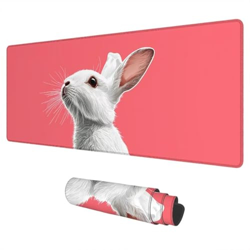 Alfombrilla Ratón Rosa Mouse Pad XXL 1500x800 mm Conejo Impermeable Mousepad Alfombrilla Gaming Tapete Escritorio de Goma Antideslizante Desk Mat con Bordes Cosidos para Oficina Regalo Hombre I-08