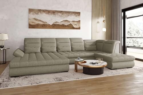 99rooms Toscana Wohnlandschaft Polsterecke Couchgarnitur Strukturstoff Neve Hellbraun Ottomane Links mit Schlaffunktion