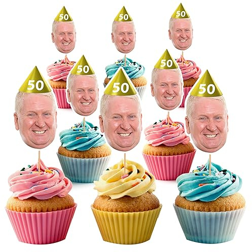 Personalised Cupcake Toppers Photo Face Faces Custom Cake Topper 50th Birthday Party Decorations 40th 60th 65th For Mum Dad SPD50