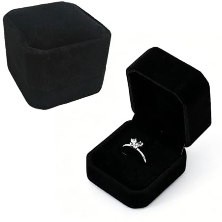 Ringbox Ringschatulle Verlobung und Hochzeit, Elegante Schwarze Ringschatulle mit Weichem Schwammfutter, Kompakte und Tragbare Ringkästchen, Ideal für Schmuck Präsentation und Aufbewahrung (Schwarz)