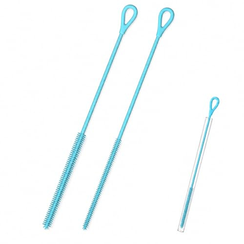 Silicone Straw Cleaner Brush, 2Pcs Reusable Straw Brush for Straws, Non-slip Handle Soft and Bendable, 6mm+9mm, Blue
