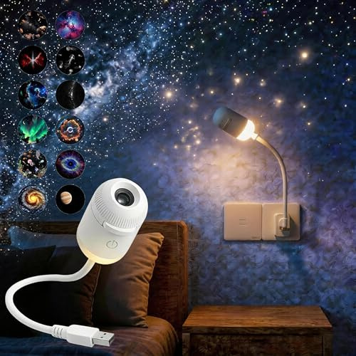 2-in-1 Galaxy Projector Night Light with 12 Projection Films,360° Rotating Starry Sky Projector,USB Galaxy Projector LED Lamp,HD Milky Way Mood Lighting for Bedroom Car,Nebula Ceiling Decor Gift
