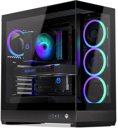 ENDORFY Fishtank 6000 Corona, PC-hölje ATX E-ATX Gaming, panoramadesign av härdat glas, 4 x 120 mm ARGB PWM-fläkt, USB-C, 360 mm kylning, GPU upp till 445 mm, modernt svart datorhölje