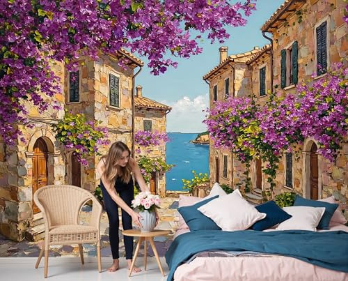Fotomural Calles Italianas 350x256cm papel pintado panorámico Fotomural Papel pintado no tejido moderno Mural de pared Dormitorio Salón Ciudad Costera