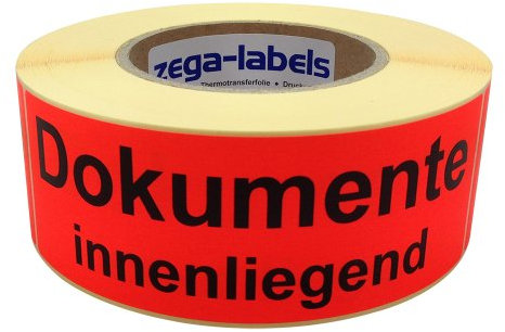 Warnetiketten auf Rolle - Dokumente innenliegend - 500 Stück je Rolle - 150 x 50 mm - Leuchtrot Haftpapier stark haftend