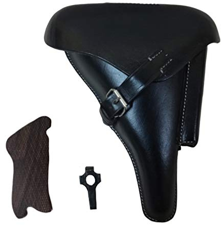 WW2 9mm Deutsche P.08 P08 Hartschalen-Luger-Pistolenholster Reproduktion (Schwarze Farbe für Linkshänder (OTTO Sindle) mit Griff und Werkzeug)