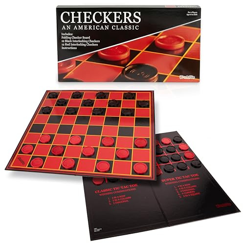 Kangaroo - Multiplayers Strategy Checker Board Game for Kids & Adults - Portable Educational Travel Cardboard Checkers - Includes Large Board w/ 24 Checkers (12 Red and 12- Black) 15x15 Inches