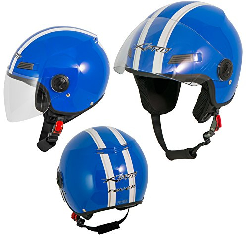 Casque avec Moto Scooter Quad Jet Visiere ECE 22-06 Bleu L