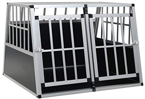 Festnight Hunde Transportbox für Auto 94 x 88 x 69 cm mit Doppeltür | Hundebox Autobox Hundetransportbox Alubox Hund Reisebox Silber