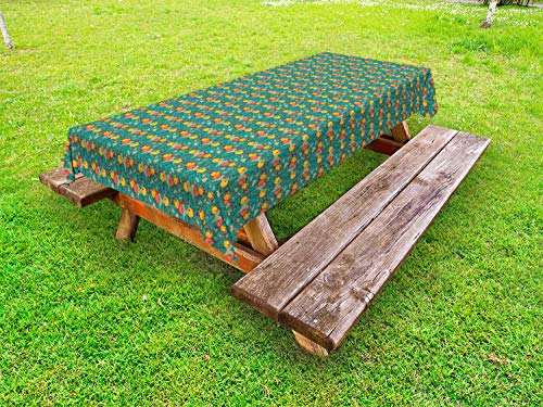 ABAKUHAUS Sommer Outdoor-Tischdecke, Apfelbaum-Frucht-Blätter Kunst, dekorative waschbare Picknick-Tischdecke, 145 x 210 cm, Türkis und Multicolor