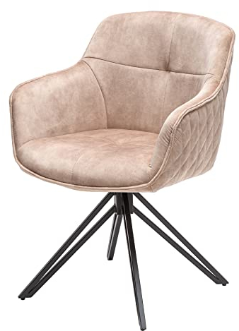 Invicta Interior Drehbarer Design Stuhl Euphoria Champagner Greige Samt im Retrostil mit Ziersteppung Esszimmerstuhl