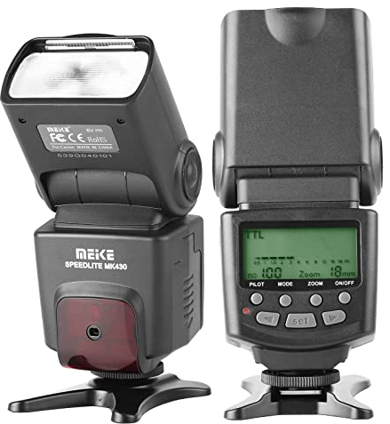 Meike MK430 TTL LCD Flash Speedlite Compatible with Canon DSLR Camera EOS 70D 77D 80D Rebel T7i T6i T6s T6 T5i T5 T4i T3i SL2 and with Standard Hot Shoe Stand