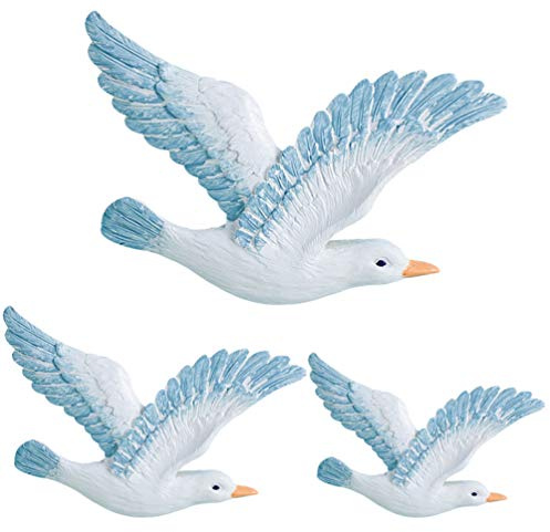 HEALLILY Gaviotas de resina para colgar en la pared: 3 piezas 3D gaviota esculturas de pared náuticas playa decoraciones de pared ornamentos creativos mediterráneos voladores aves marinas decoración