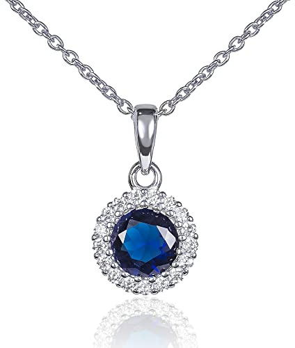 Diamond Treats 925 Sterling Silber Halo Anhänger Halskette für Damen mit weißen, grünen, blauen oder roten Cubic Zirkonia Steinen, Elegante Silber Runde Halo Anhänger Halskette mit einer Geschenkbox