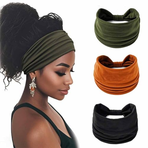 Norhogo 3 stycken enfärgade sport yoga huvudbonad hårband elastiska hårband, breda pannband, elastiskt damhårband halkfri, huvudduk, hårsmycke för kvinnor och flickor