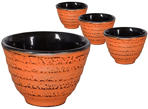 tea4chill Gusseisen Teetasse Misaki orange 100ml. Traditionelle asiatische Gusseisen Teebecher im Set. Ideale Ergänzung für Gusseisen Teekanne.