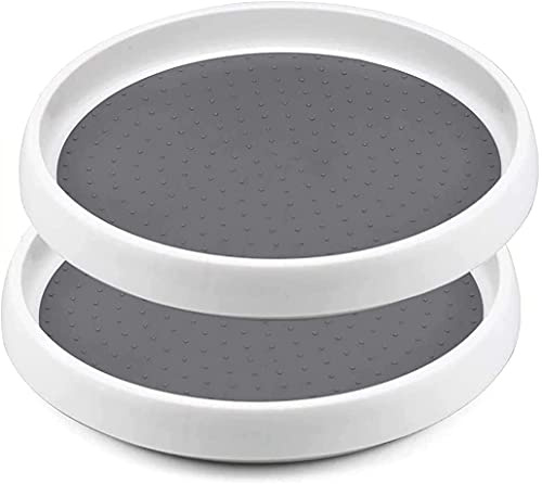 wintfarm 2 stycken Lazy Susan roterande tallrik kryddhylla vridbar kryddhållare organisatör av plast för kryddor kryddflaskor olja ingredienser glas matlagning (25 cm)