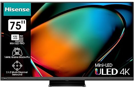 Hisense 75U8KQ Mini-LED VIDAA Smart TV, 75 Pulgadas Televisor, Quantum Dot Colour, 2.1.2 Sonido multicanal, Modo Juego de 144Hz, Dolby Vision IQ & Dolby Atmos (Nuevo 2023)