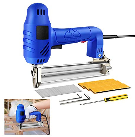 Corded Nailer Gun Handheld 240V, Aluminum Nail Gun Upholstery Stapler, for F Nail 15-32MM, K-Nail 10-25MM, 1.75KG, with 300 x 19mm Size Nail, 100 x 25mm Straight Nail