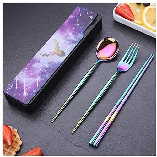 DOOKAA Bacchette Cinesi Bacchette Sushi Set di Bacchette riutilizzabili con forchetta Portatile in Acciaio Inox sfumato, stoviglie Carine per studentibacchette Sushi Personalizzate(Color:2)