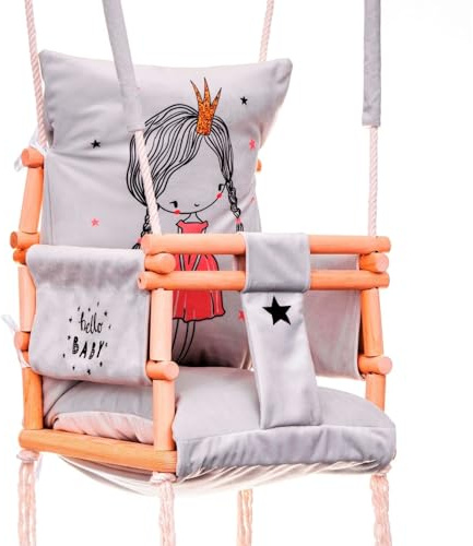 Love Gifts® Babyschaukel aus Holz hochwertig und geeignet als Indoor Schaukel, montierbar an der Decke sowie im Türrahmen, Princessa, Made in EU