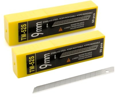 NBTOOL 100Pcs 9mm Utility Knife Blades 60 Degree Snap Off Stainless Steel Blades,Vinyl Wrap Tools Art Knife Replacement