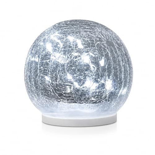 GWSOLAR Solar Glass Ball Lights 2 Pack, 12cm Cracked Glass, Cool White, Auto On/Off, IP65 Waterproof Outdoor Lights for Garden, Patio & Tabletop