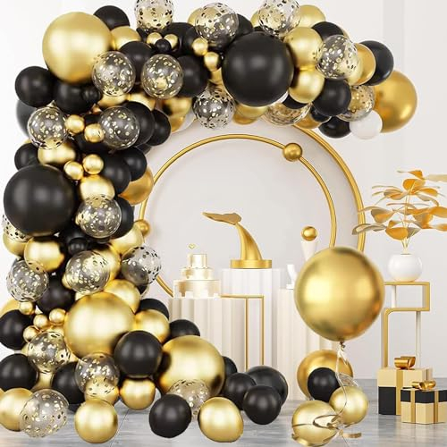 Arco Palloncini Nero e oro, 147 Pezzi Kit Ghirlanda Palloncini Nero e oro, Arco Di Palloncini per Decorazione Festa di Compleanno, Matrimonio, Anniversario, Baby Shower, Rivelazione di Genere