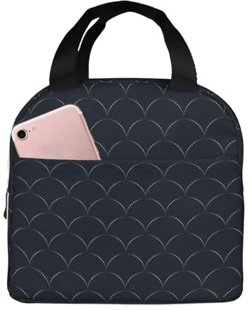 VOSERY Bolsa de almuerzo, lonchera para mujeres, hombres y adultos, bolsa de almuerzo aislada con escamas de pescado negro, bolsa de almuerzo a prueba de fugas, reutilizable, de gran capacidad, para