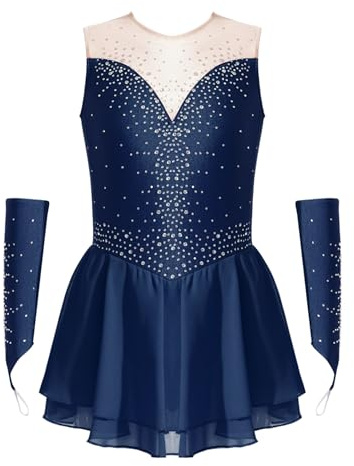 Vxuxlje Mädchen Ärmellose Tanzkleid Glitzer Eiskunstlauf Kleid Pachwork Kürkleid Rollkunstlauf Tanzanzug Wettbewerb Tanzkostüm