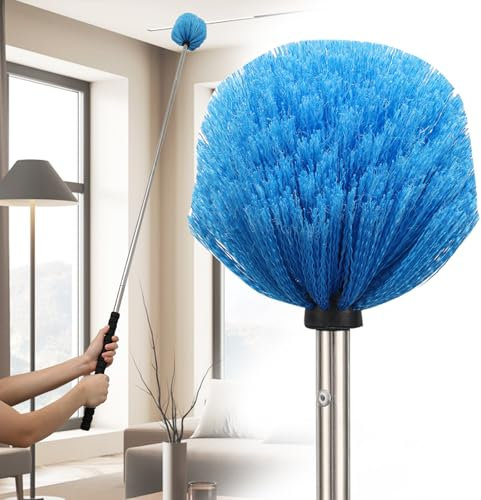 Cobweb Duster with Extension Pole Outdoor, Spider Web Cleaner Brush with Pole Long Handle for High Ceiling Wall Duster 5ft, Web Remover Brush and Pole Dusting Brush House Cleaning Tools
